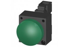 3SB3204-6AA40 LEUCHTMELDER, 22MM, RUND, KUNSTSTOFF, GRUEN, LINSE, GLATT, MIT HALTER, LAMPENFASSUNG B