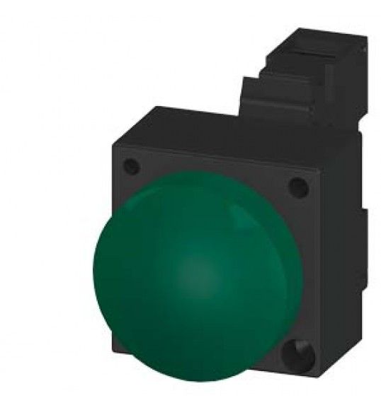 3SB3244-6BA40 LEUCHTMELDER, 22MM, RUND, KUNSTSTOFF, GRUEN, LINSE, KONZENTRISCHE RINGE, MIT HALTER, L