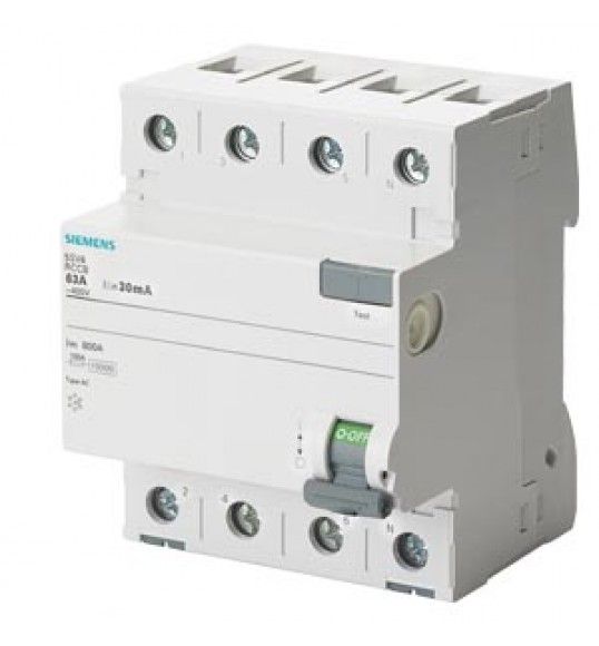 5SV4444-0 Siemens Interruttore differenziale, a 4 poli, tipo AC, In: 40A, 100 mA, Un AC: 400V