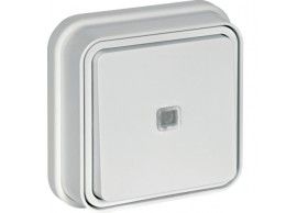WNE023B Hager cubyko Poussoir 1F � voyant t�moin encastr� blanc IP55