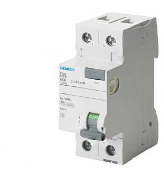 5SV4312-0 Siemens Interruttore differenziale, a 2 poli, tipo AC, In: 25A, 30 mA, Un AC: 230V