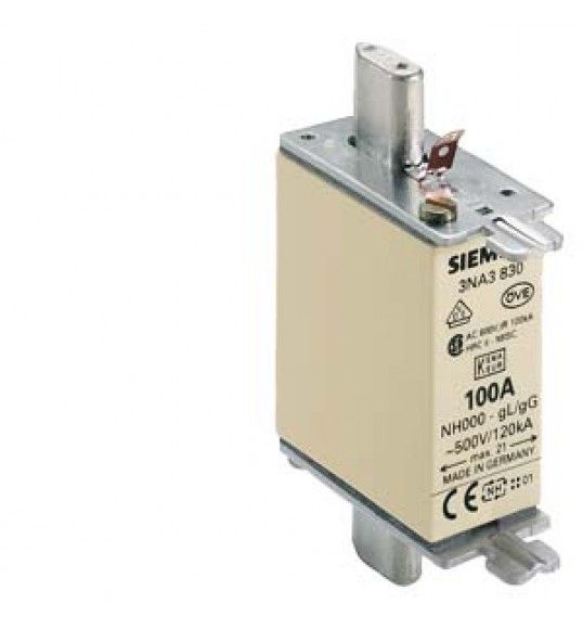 3NA3830 Siemens NH-Sicherungseinsatz, NH000, In: 100 A, gG, Un AC: 500 V, Un DC: 250 V