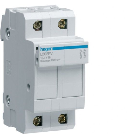 L502PV Hager Portafusibles PV,10x38mm,2P,1000V,DC,32A