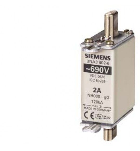 3NA3814-6 Siemens Cartuccia fusibile NH, NH000, In: 35A, gG, Un AC: 690V, Un DC: 250V