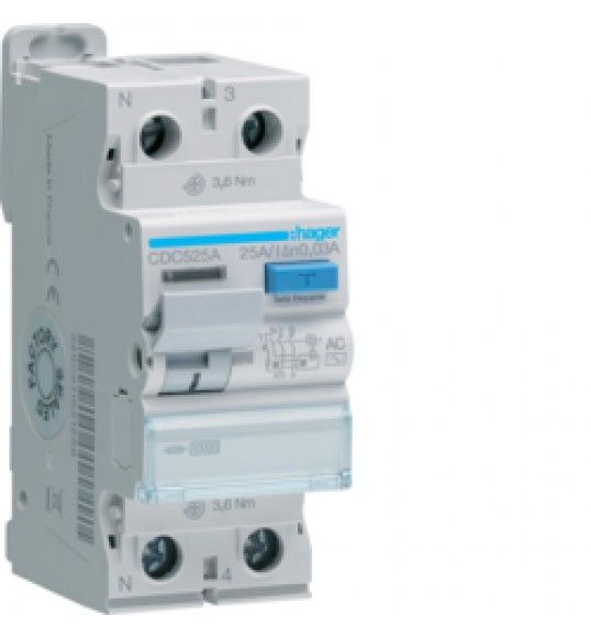 CDC525A Hager Fehlerstromschutzschalter 1P+N 25A 30mA Typ AC 2M
