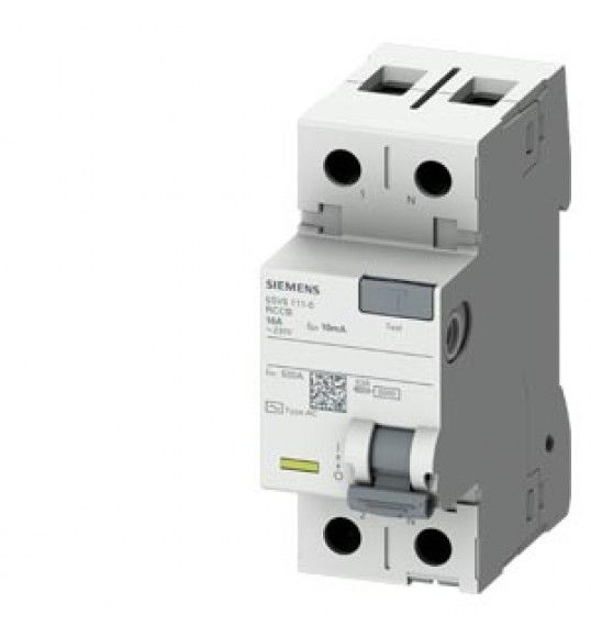 5SV5412-0 Siemens Interruttore differenziale, a 2 poli, tipo AC, In: 25A, 100 mA, Un AC: 230V