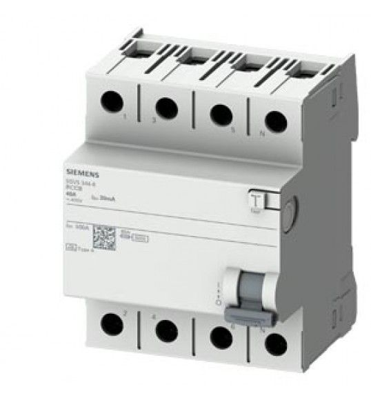 5SV5344-0 Siemens Interruttore differenziale, a 4 poli, tipo AC, In: 40A, 30 mA, Un AC: 400V