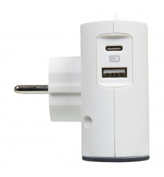 049401 Plug 2X2P 6A, USB A+C, White/Grey