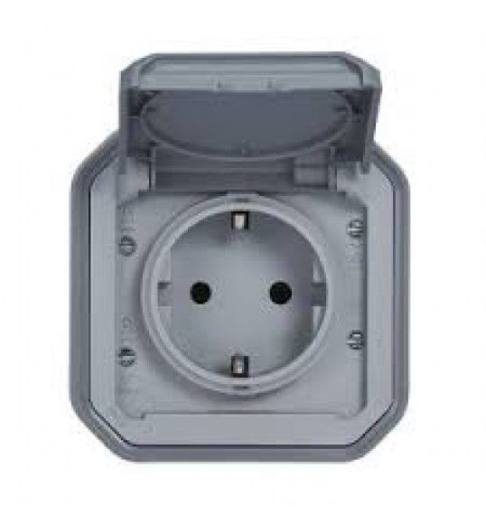 069730L Plexo New FRAP Schutzkontakt-Steckdose Steckklemmen (SL) EB, IP44, IK 08, Grau