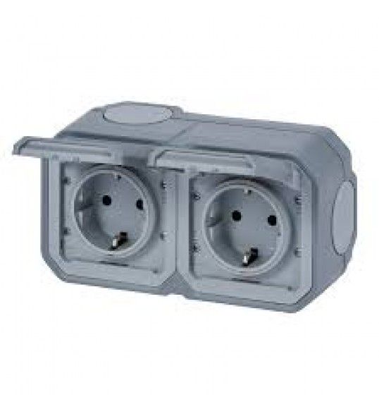 069742L Plexo New FRAP 2-fach vorverdrahtete SSDO horizontal, SL, EB, IP44, IK 08, Grau