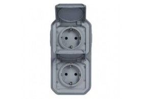 069744L Plexo New FRAP 2-fach vorverdrah SSDO vertikal Steckklemmen EB, IP44, IK08, Grau