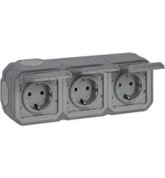 069743L Plexo New FRAP 3-fach vorverdrahtete SSDO horizontal, SL, EB, IP44, IK 08, Grau