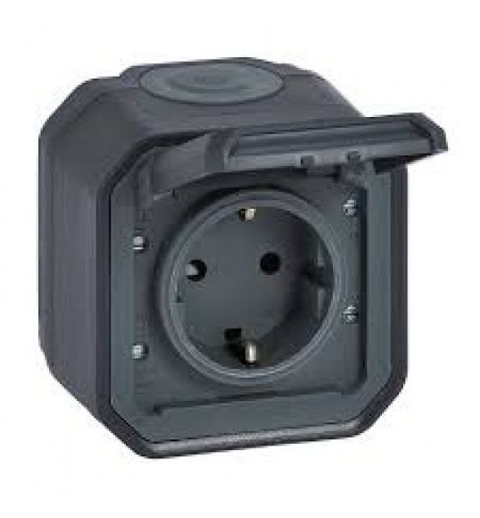 069783L Plexo New FRAP Schutzkontakt-Steckdose, Schraubklemmen, EB, IP44 IK08, Anthrazit