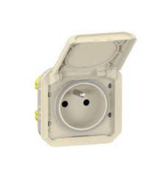 069828L Plexo New Einsatz Steckdose F/B Std Steckklemmen EB, IP55, IK 08, Beige