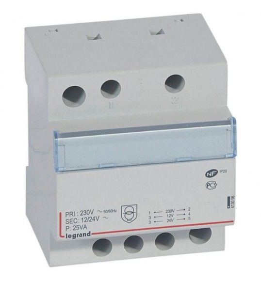 413096 Sicherheitstransformator, Prim. 230V/50 Hz, Sek.12V AC oder 24V AC, 25VA, 5TE