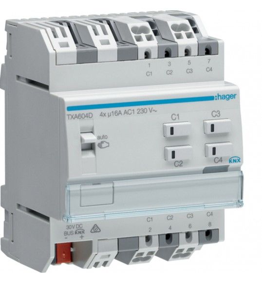 TXA604D Hager MOD.KNX TP 4 OUT 16A AC1 230V C-LOAD 4M