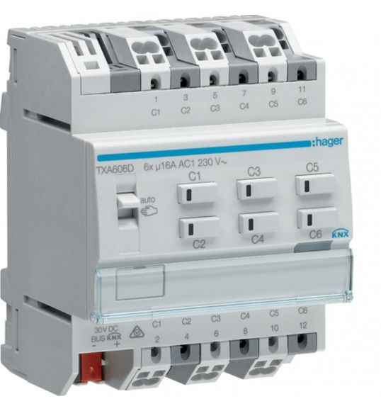 TXA606D Hager MOD.KNX TP 6 OUT 16A AC1 230V C-LOAD 4M