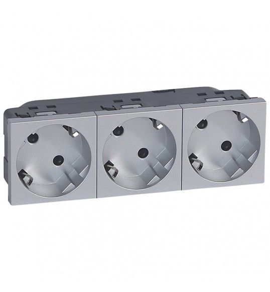 079283 Legrand 45� Schutzko-Steckdosen, 3-fach (6 Module), Farbe: Aluminium