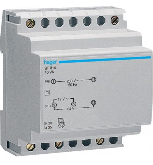 ST314 Hager TRASF. SIC. 230V - 12-24V 40VA 4M