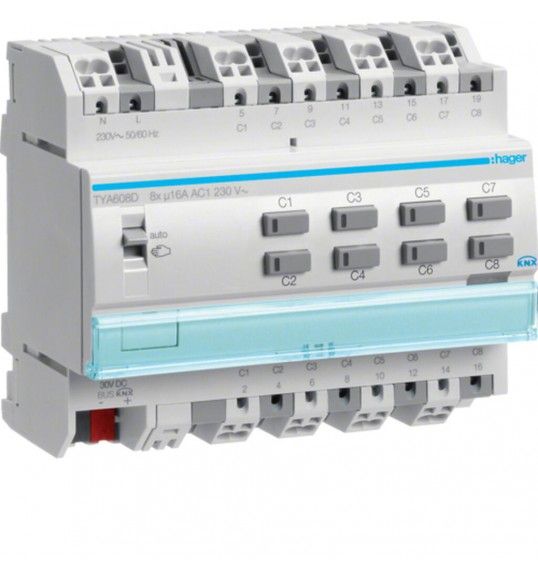 TYA608D Actuador bin./est 8 canais 16A Cap KNX-S