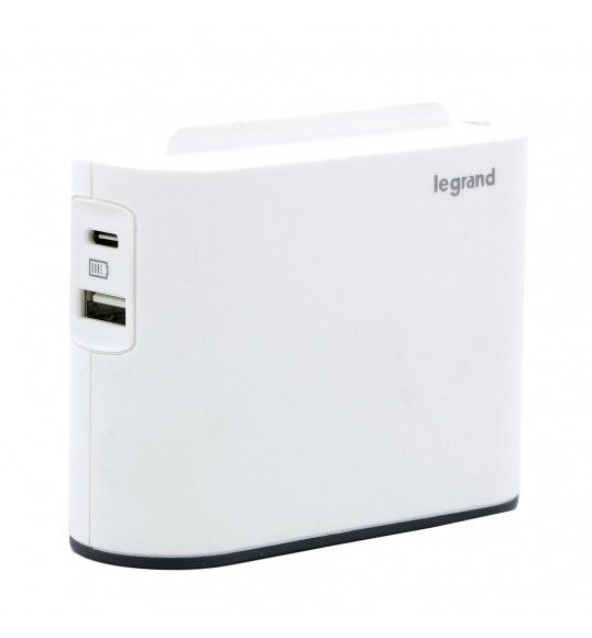 049401 FICHA 2X2P 6A, USB A+C, BRANCO/CINZENTO