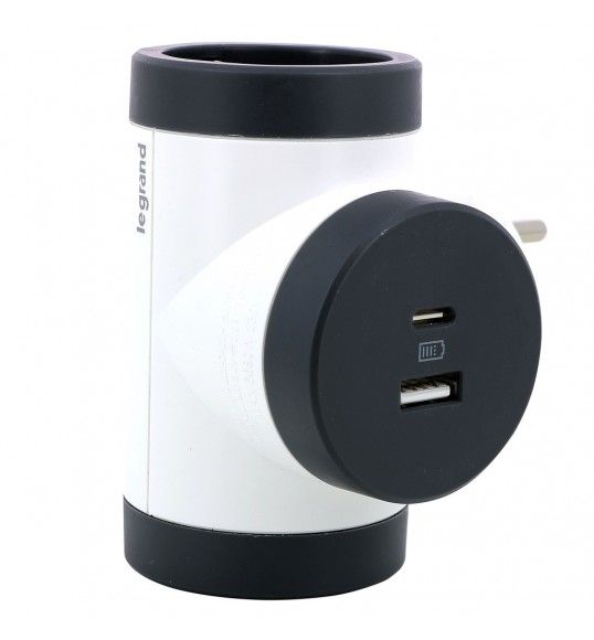 694522 Plug 2X2P+E + USB A+C White/Grey