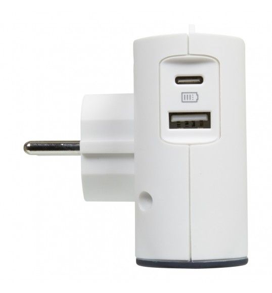 049401 FICHA 2X2P 6A, USB A+C, BRANCO/CINZENTO