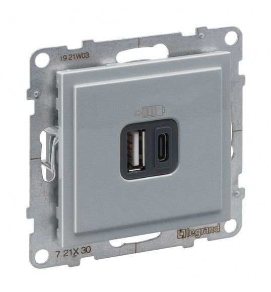 721330 Legrand USB socket type A+C aluminium New Suno