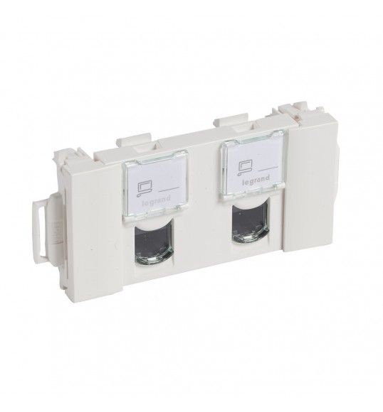 076544 Legrand Mosaic 2x RJ45 Socket Cat.6 UTP Soluclip wh