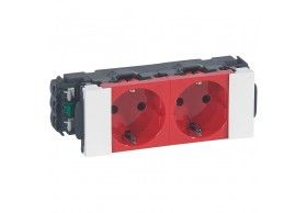 077242 Legrand Mosaic Double socket 2P+E for trunking, red
