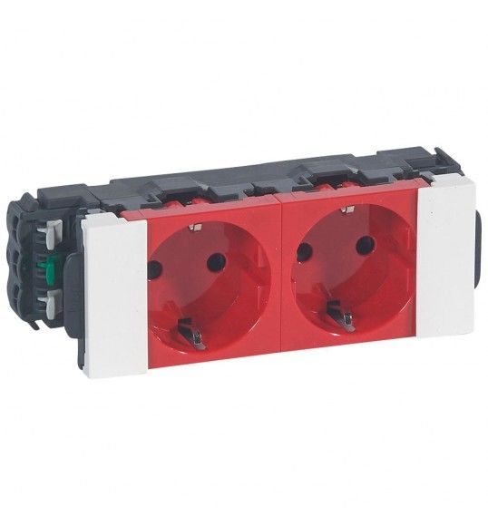 077242 Legrand Mosaic Double socket 2P+E for trunking, red