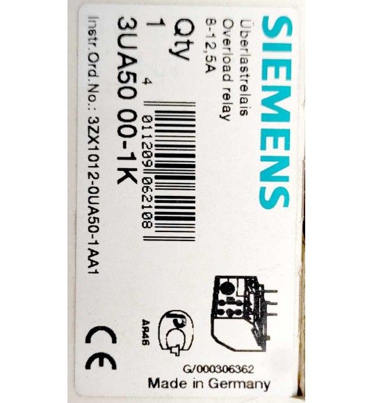 3UA5000-1K UEBERLASTRELAIS FUER ANBAU AN SCHUETZE/STARTER 8...12,5 A, 1S+1 OE