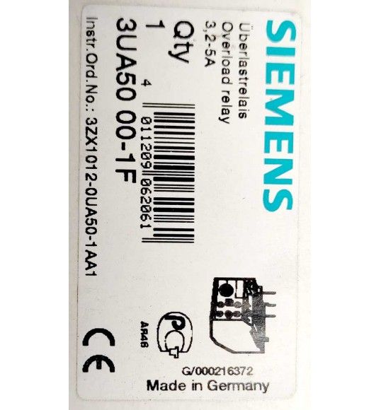 3UA5000-1F UEBERLASTRELAIS FUER ANBAU AN SCHUETZE/STARTER 3,2...5 A, 1S+1 OE