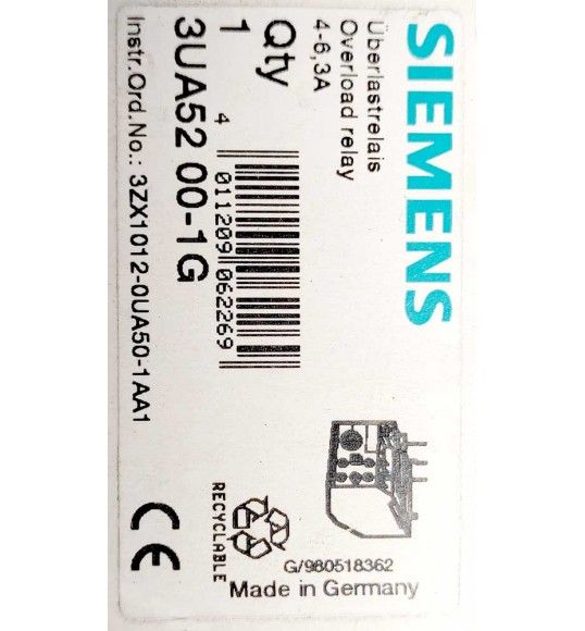 3UA5200-1G Siemens THERMAL.DELAYED OVERLOAD RELAY  4 TO 6.3A