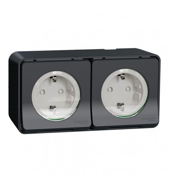 MUR36029 Schneider Mureva Styl Double PC 2P+T schuko prcble horiz saillie IP55 IK08 gris