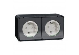 MUR36029 Schneider Mureva Styl Double PC 2P+T schuko prcble horiz saillie IP55 IK08 gris