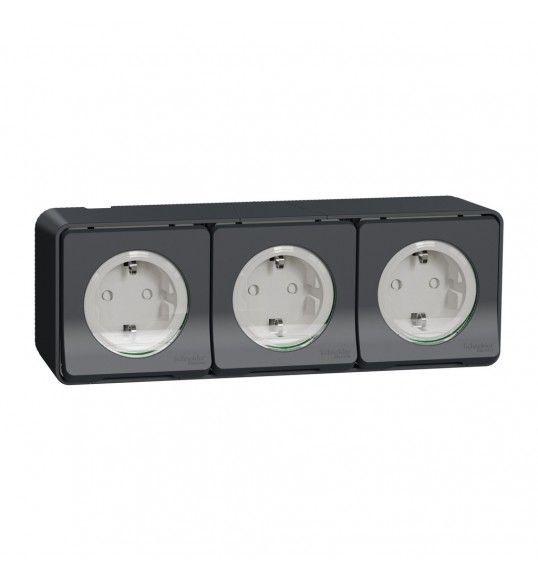 MUR36038 Schneider Mureva Styl 3 PC 2P+T schuko horiz prcbles saillie IP55 IK08 gris