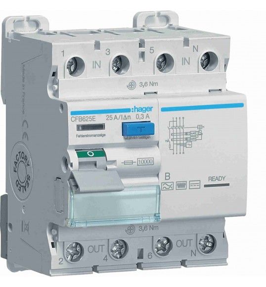 CFB625E Hager INT DIFF ACC 4P 300MA 25A B 4M