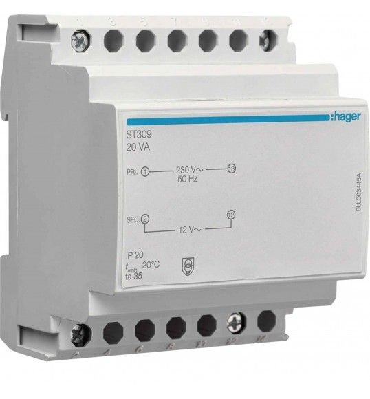 ST309 Hager Transformador seguridad 20VA, 230/12V