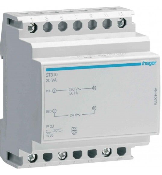 ST310 Hager Transformador seguridad 20VA, 230/24V