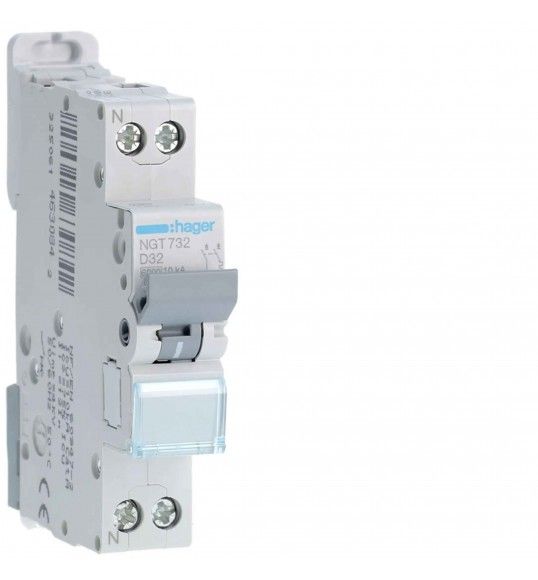 NGT732 Hager Disjoncteur 32A 1P+N 6-10kA Courbe D 1module