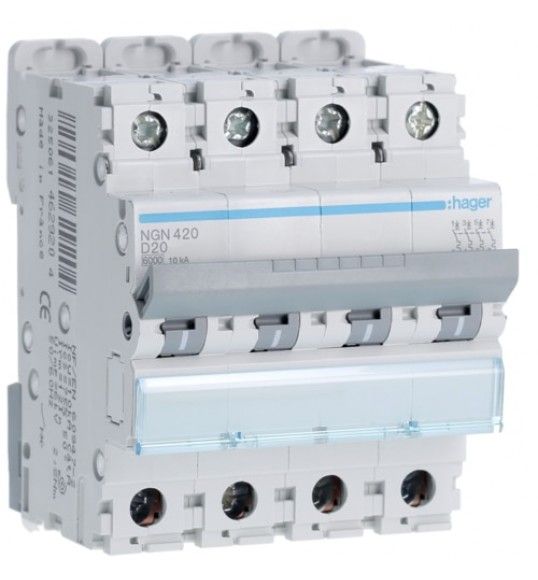 NGN420 Hager Leitungsschutzschalter 4P 20A D 6/10kA 4M