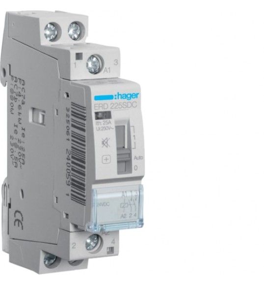 ERD225SDC Hager Contactor Silen. manu 25A 2NA 24VDC 1mod