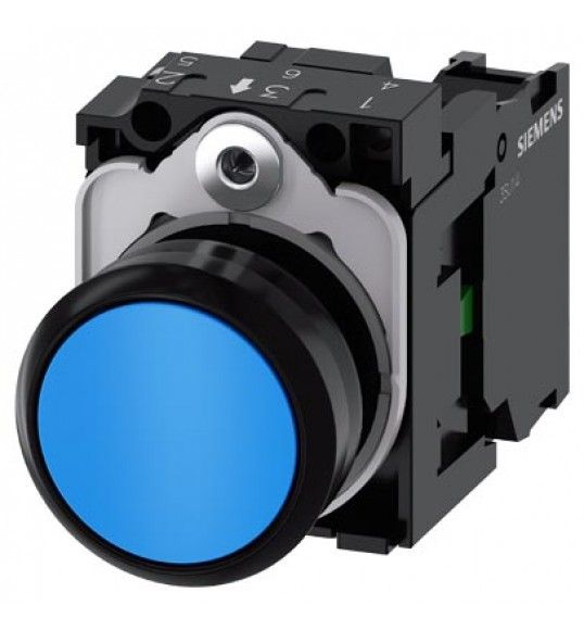 3SU1100-0AB50-1BA0 Siemens Drucktaster, 22mm, rund, Kunststoff, blau, Druckknopf, 1S