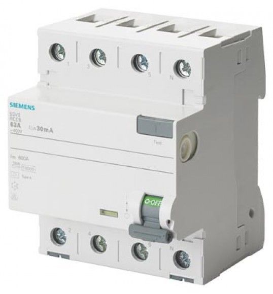 5SV3644-6 Siemens Interrupteur diff�rentiel, 4 p�les, type A, In : 40 A, 300 mA, Un CA : 400 V