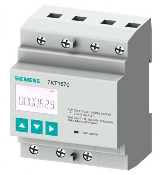 7KT1670 Siemens SENTRON, Appareil de mesure, 7KT PAC1600, LCD, L-L: 400V, L-N: 230V, 80A, rail DIN, 
