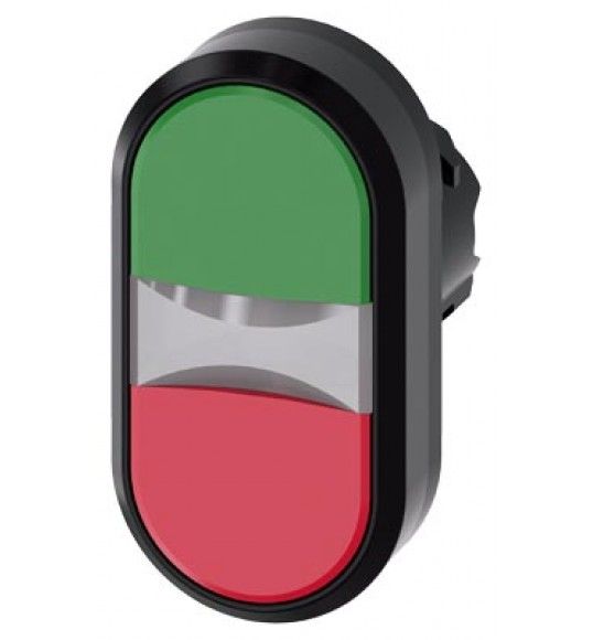 3SU1001-3AB42-0AA0 beleuchteter Doppeldrucktaster, 22 mm, rund, Kunststoff, gr�n, rot, Druckkn�pfe, 