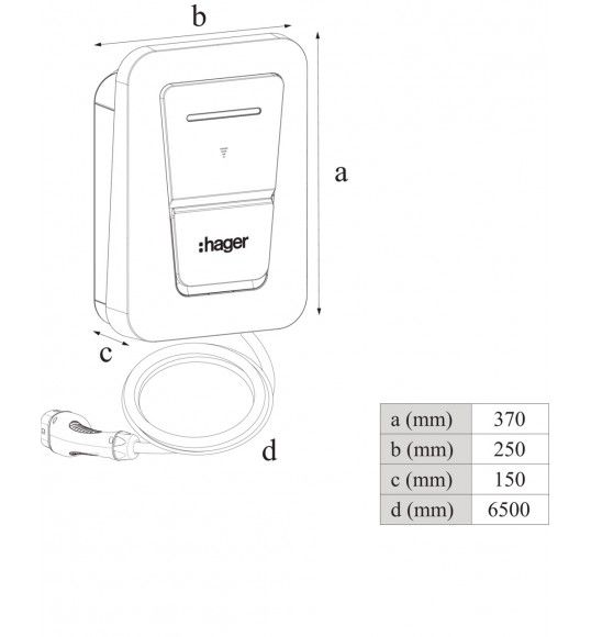 XVR111C HAGER Car Charger witty one 1x11kW 3P T2 Cable 6.5m