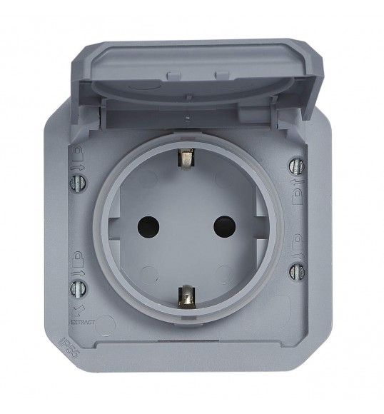 069571L Plexo New Einsatz Schutzkontakt-Steckdose, Schraubklemmen, EB, IP44, IK 08, Grau