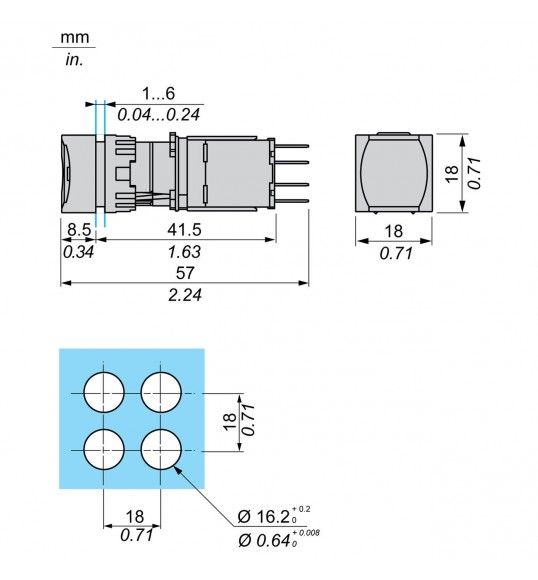 XB6CW1B5B Boto presso completo 1NO + 1NC, 12...24V